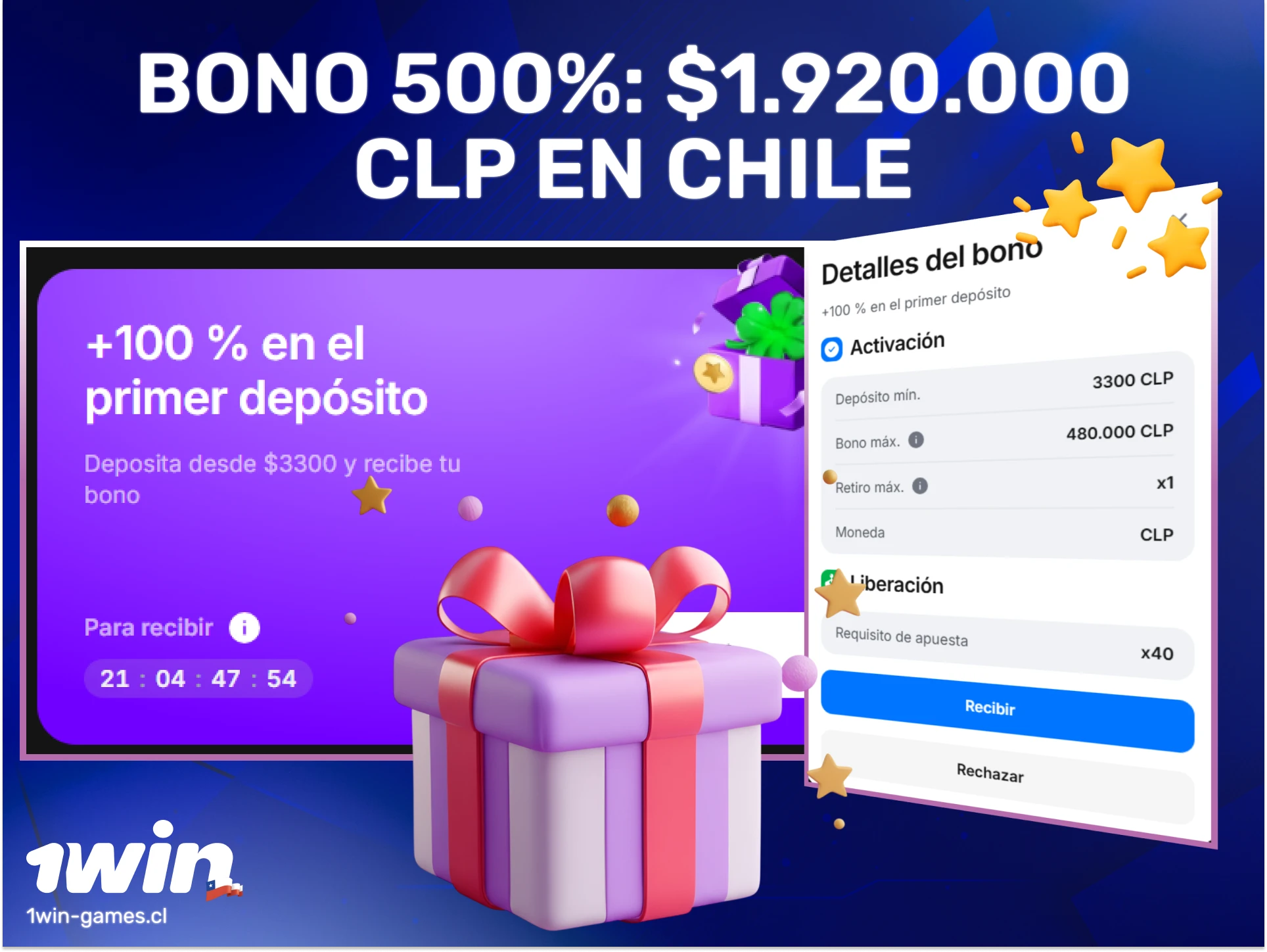 Obtén el bono del 500% en 1win Casino para jugadores chilenos.