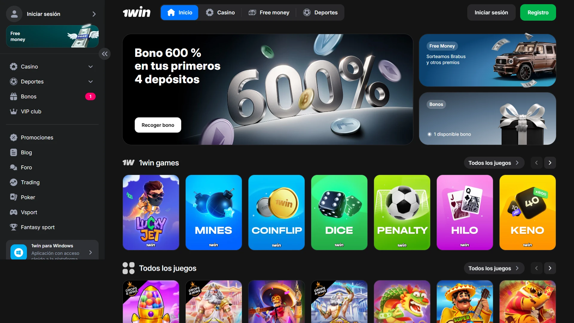 Explora el sitio oficial de 1win Casino y empieza a ganar.