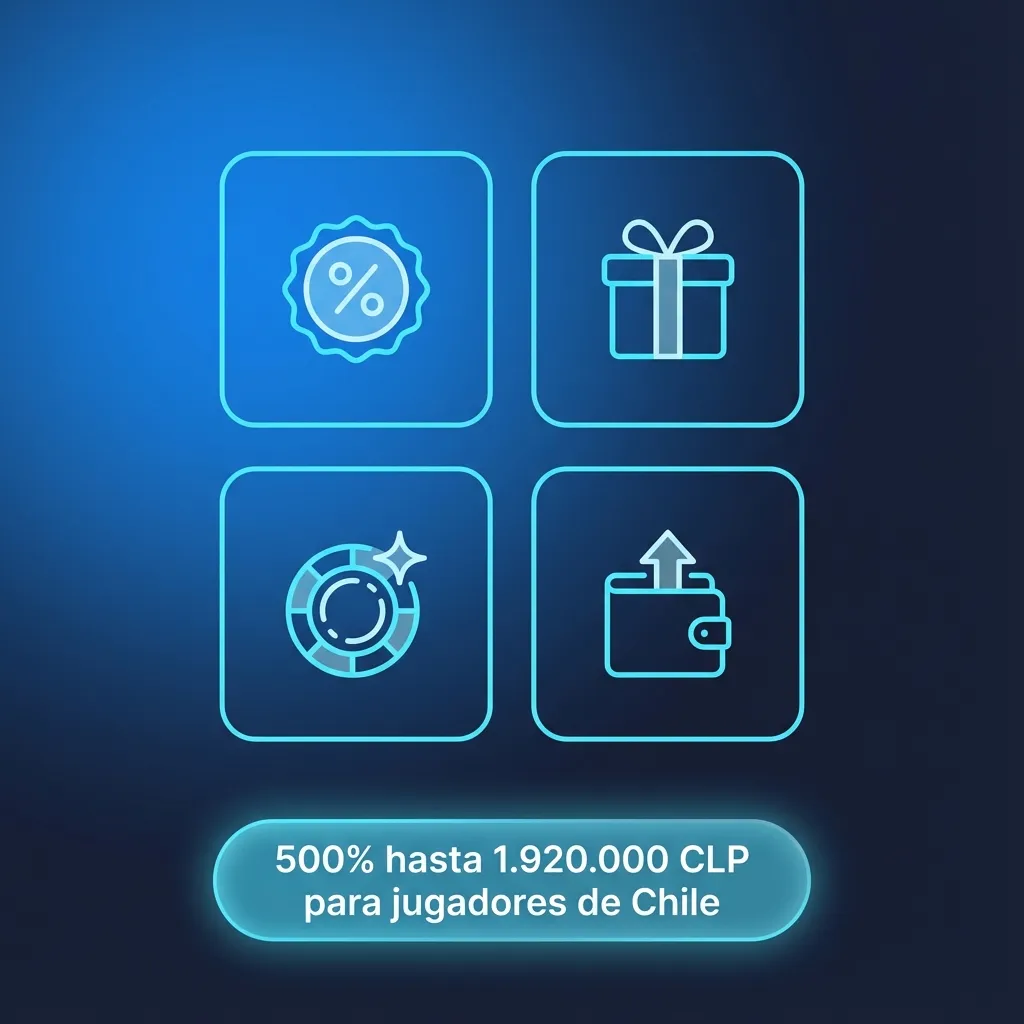 Banner 1win: texto “500% hasta 1.920.000 CLP” sobre fondo azul con banderas de Chile y fichas de casino