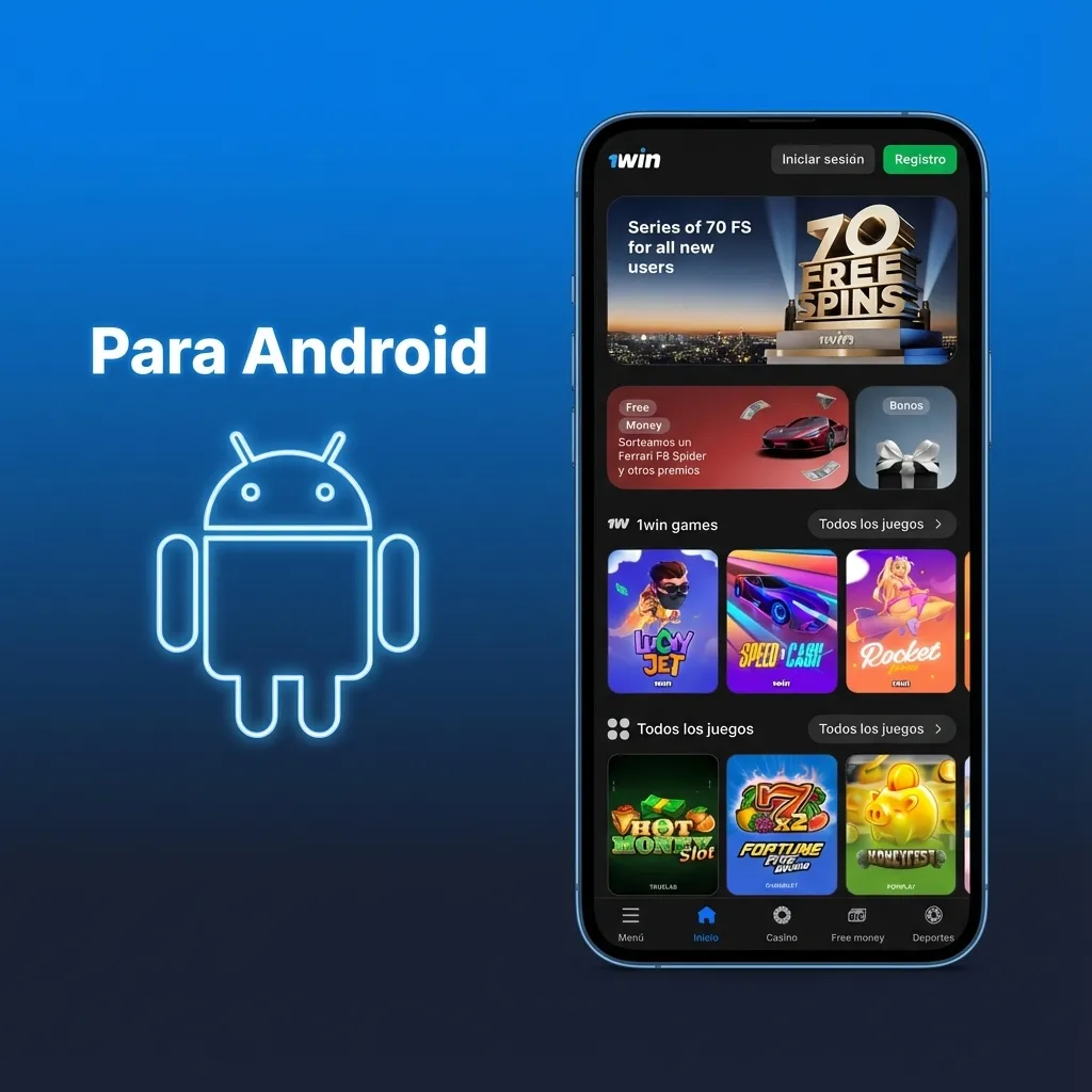 Teléfono Android mostrando la descarga e instalación paso a paso de la app 1win desde el sitio oficial