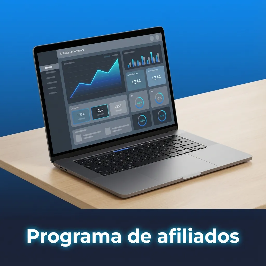 Banner del programa de afiliados 1win con íconos de marketing digital y texto explicando comisiones por referir nuevos jugadores