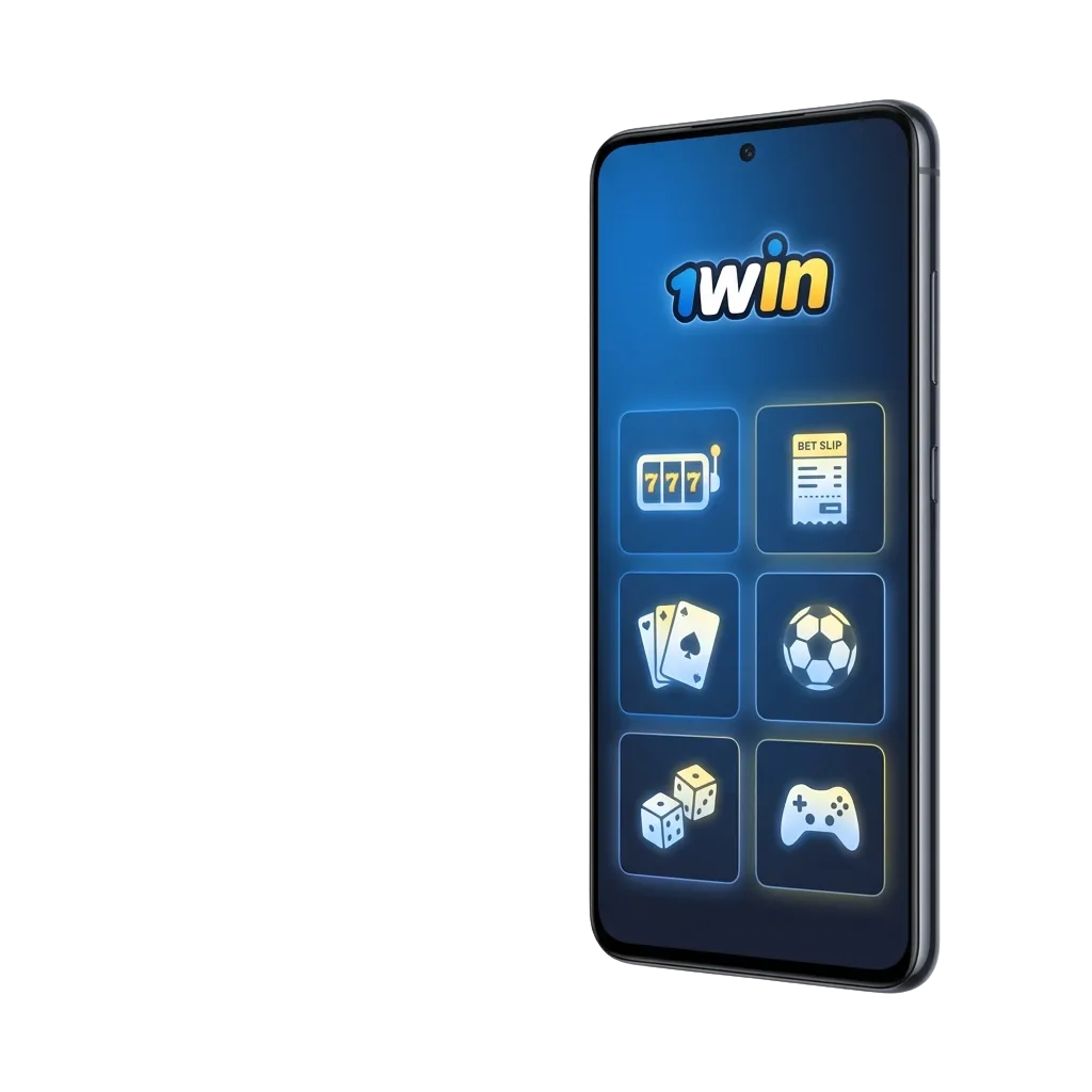 Celular Android en mano mostrando la app 1win para apostar y jugar casino móvil en Chile, con interfaz clara y moderna