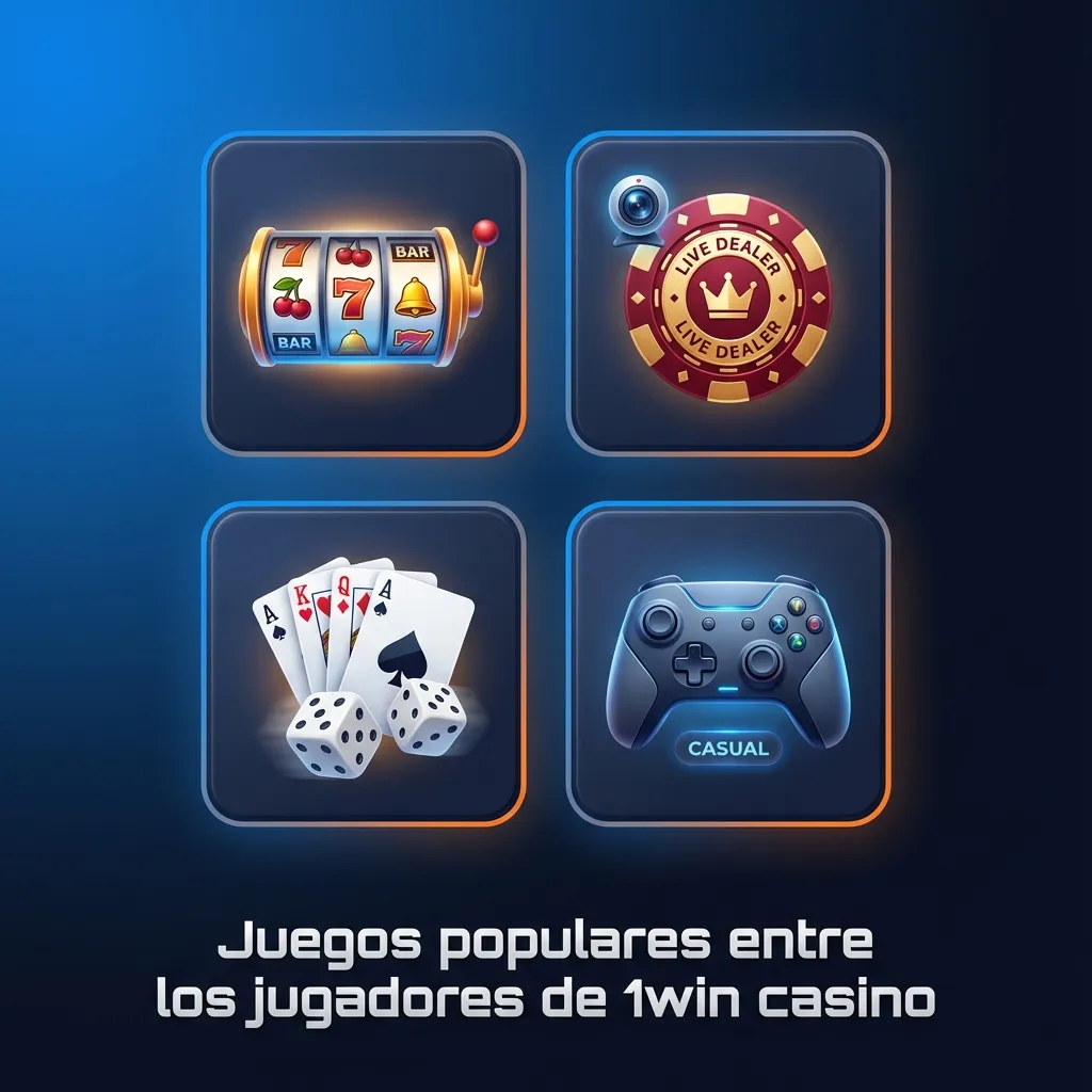 Collage de juegos populares de casino 1win Chile, con slots coloridas y ruleta en vivo en una pantalla de inicio