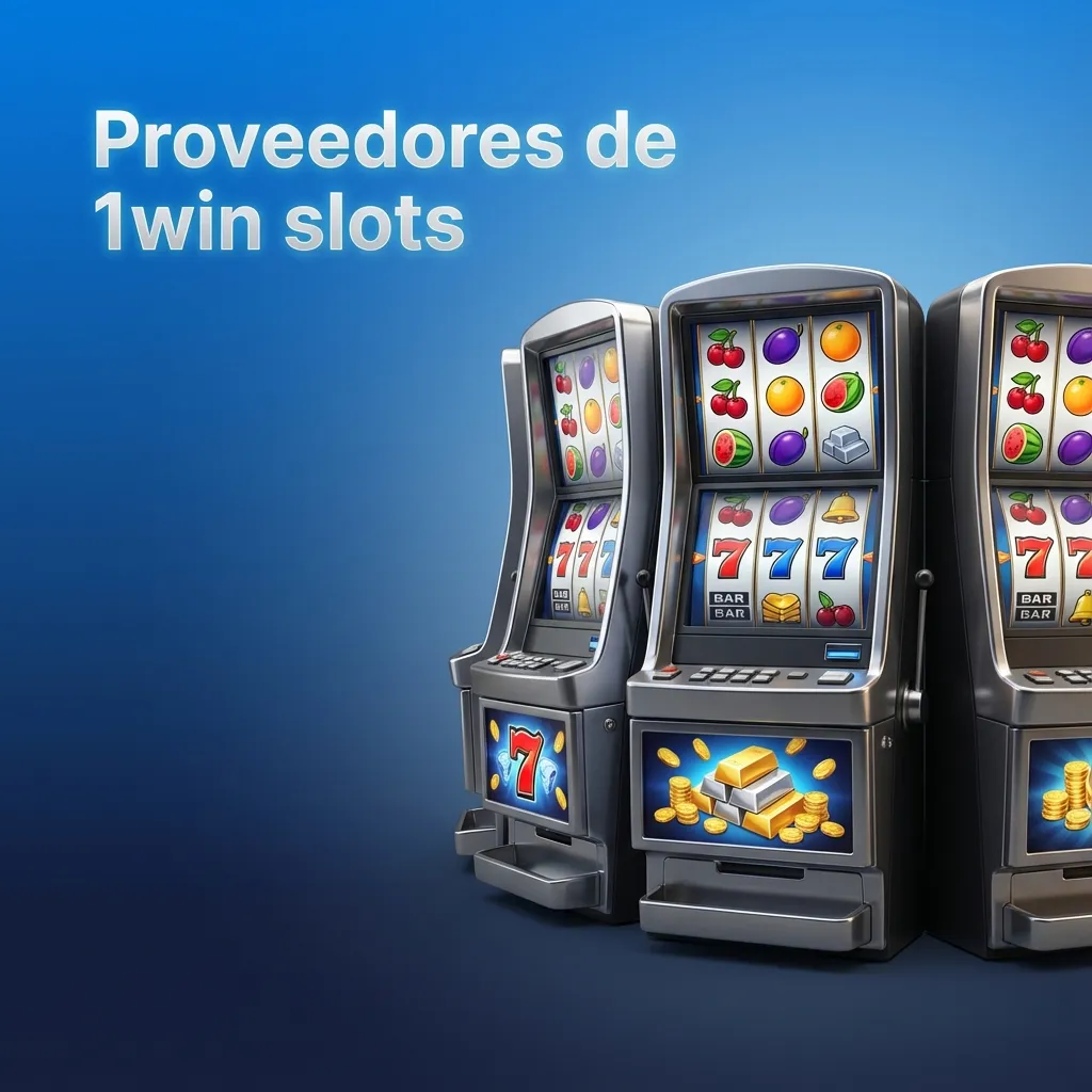 Pantalla de 1win slots mostrando logos de múltiples proveedores y una lista de estudios con cantidad de juegos disponibles