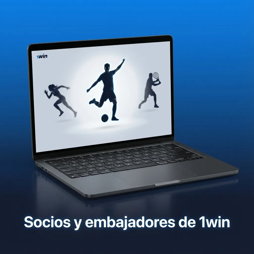 Ilustración de socios y embajadores de 1win: deportistas, streamers y logos de medios de pago usados en Chile