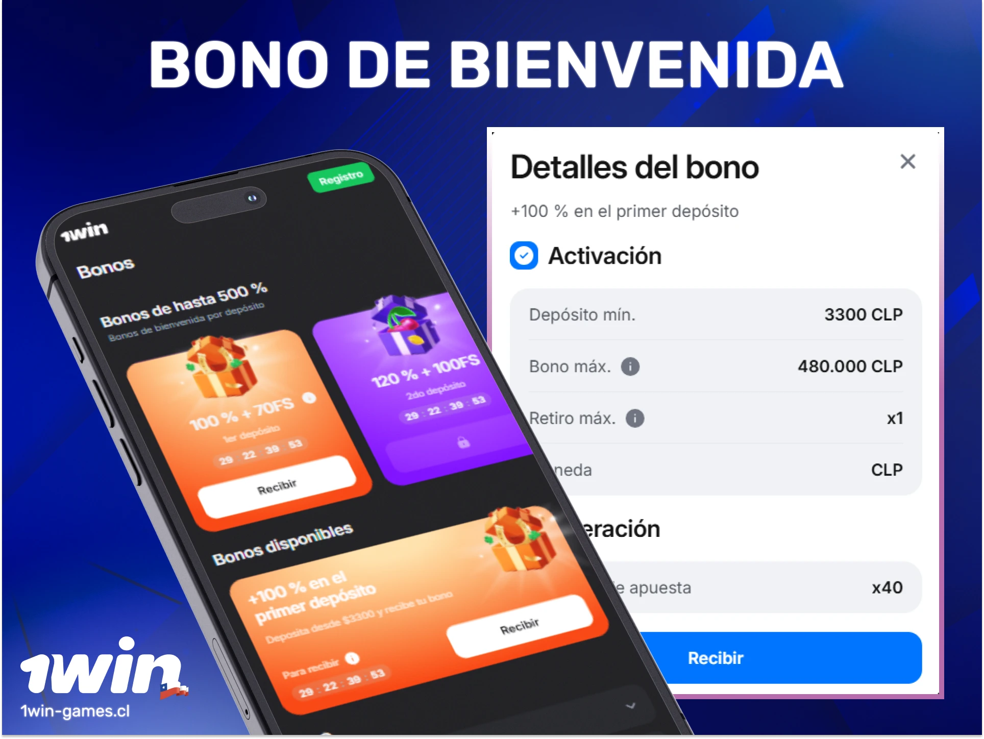 Reclama el bono de bienvenida de la 1win App para nuevos usuarios en Chile.