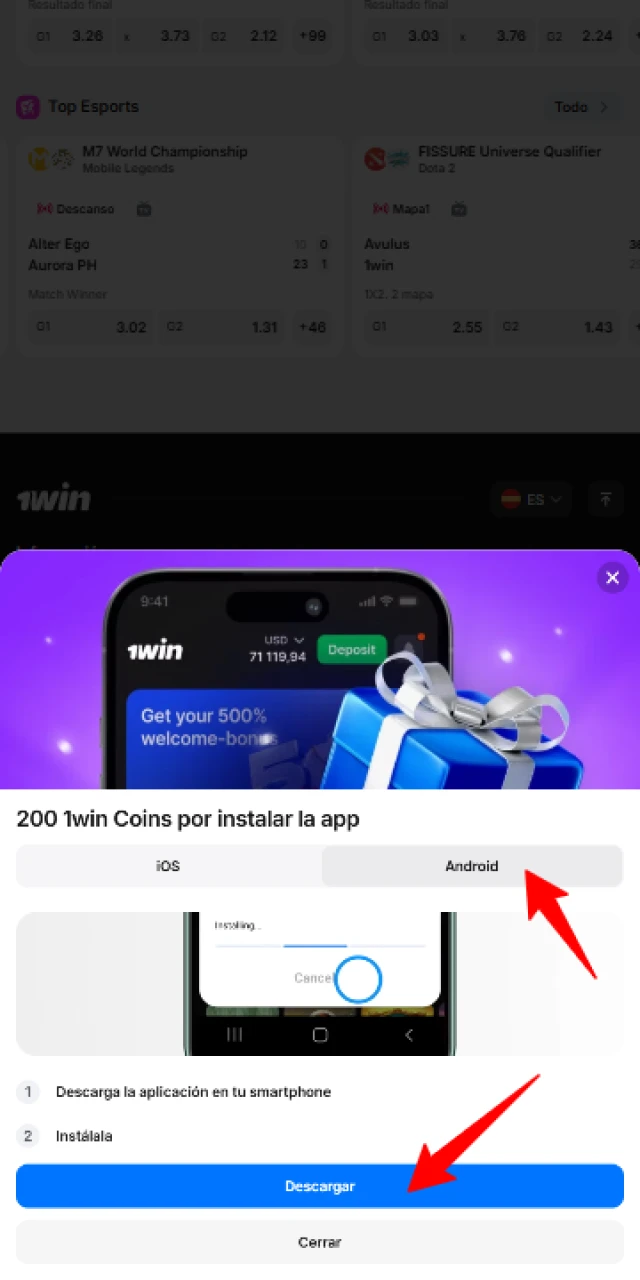 Descarga el 1win APK para empezar a usar la 1win App.