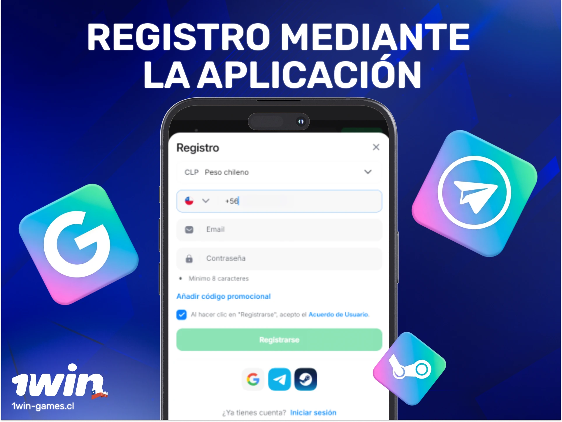 Regístrate en la 1win App para crear tu cuenta personal ahora.