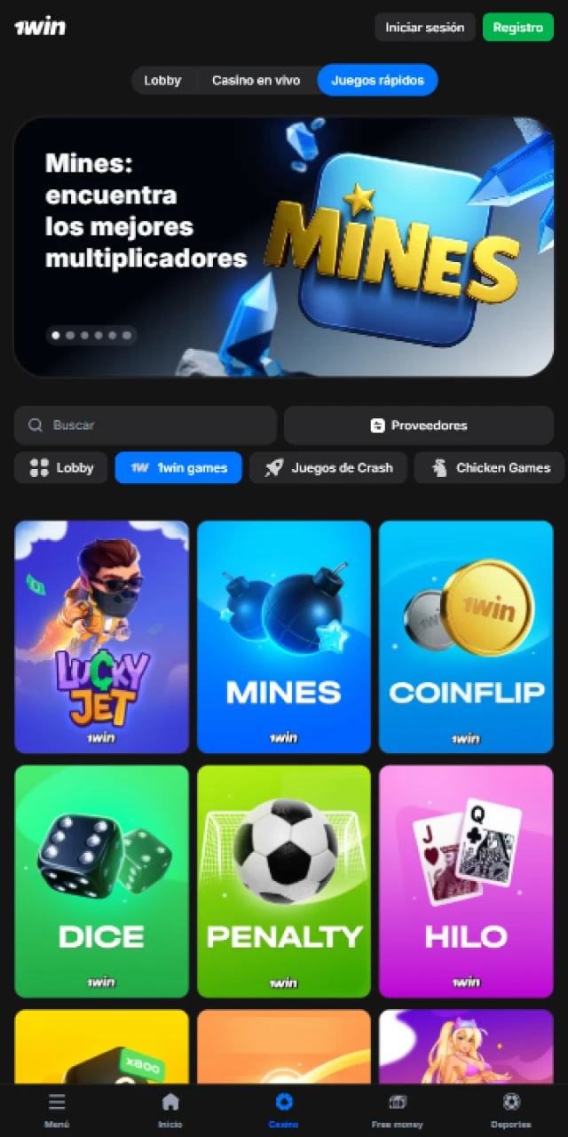 Disfruta de los mejores juegos de azar en la 1win App.