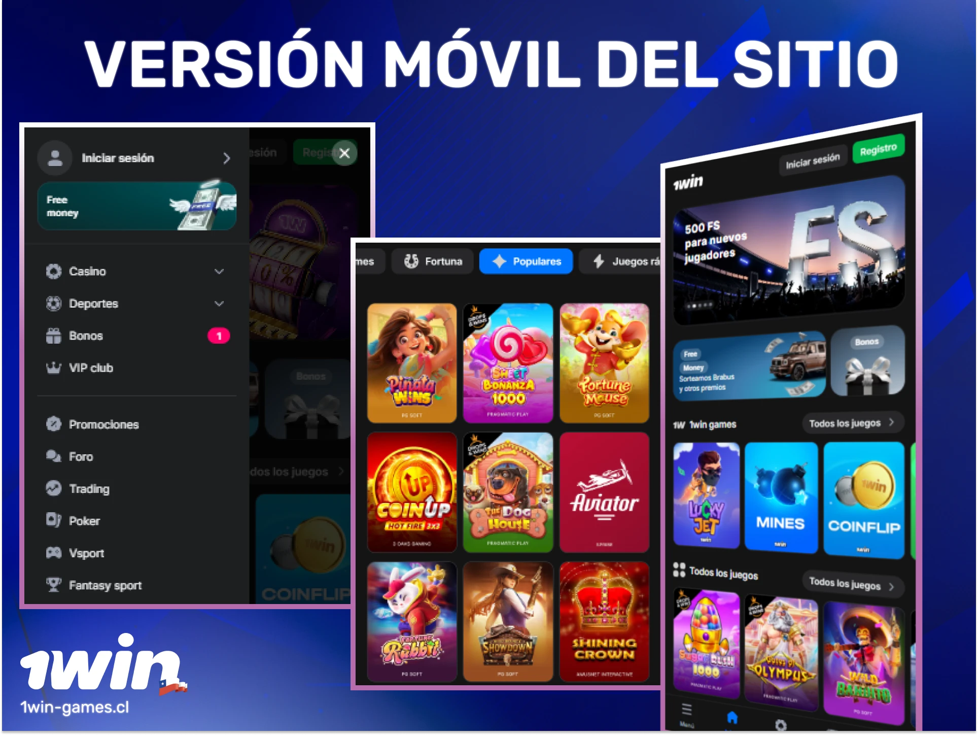 Accede a la versión móvil del sitio 1win para jugar desde tu navegador.