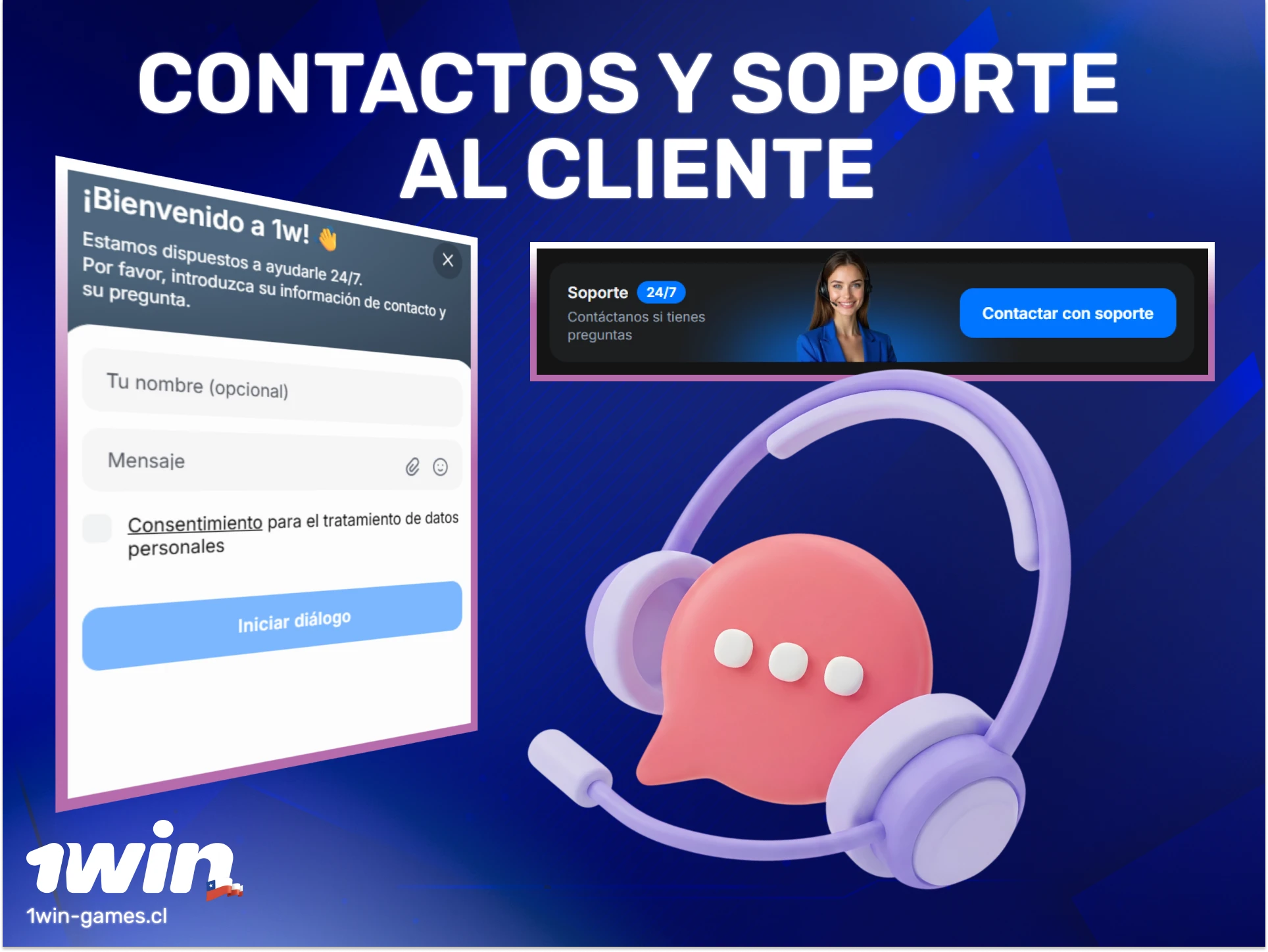Comunícate con los contactos y soporte al cliente de 1win Chile para recibir asistencia inmediata hoy.