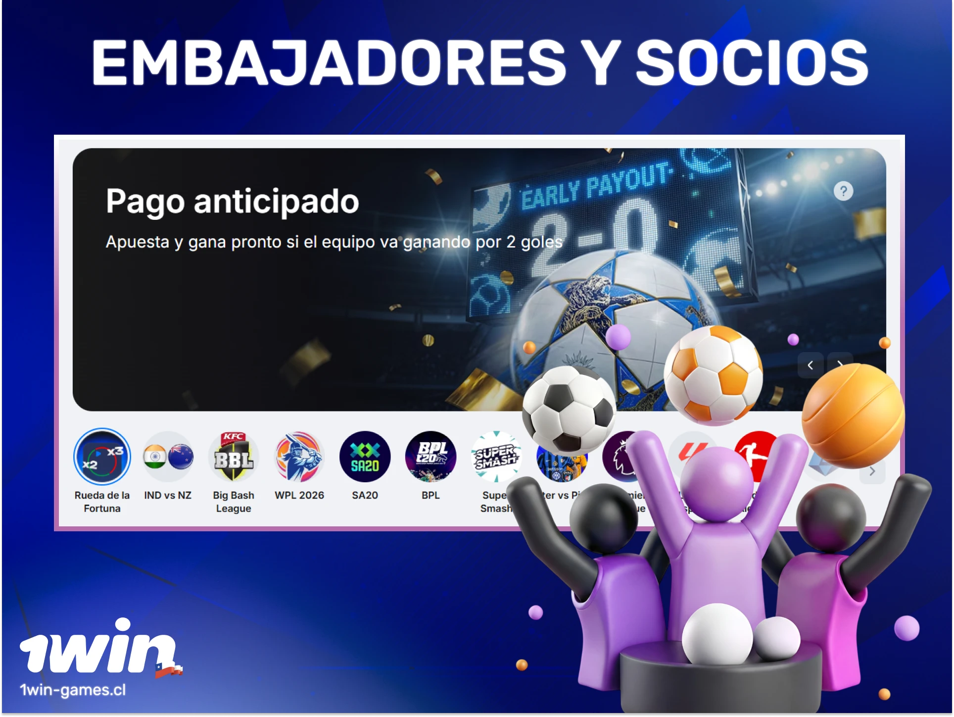 Conoce a los embajadores y socios de 1win que respaldan la plataforma en Chile hoy.