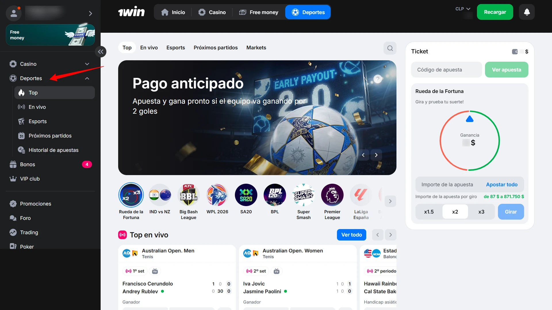 Selecciona el evento deportivo que prefieras dentro de la amplia oferta de 1win Chile.