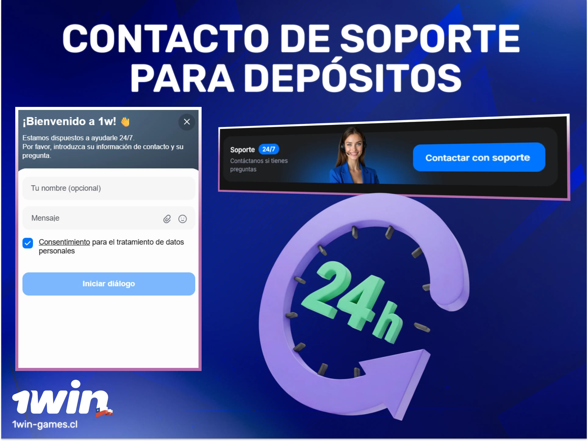 Contacta al soporte de 1win para resolver cualquier duda sobre tus depósitos hoy.