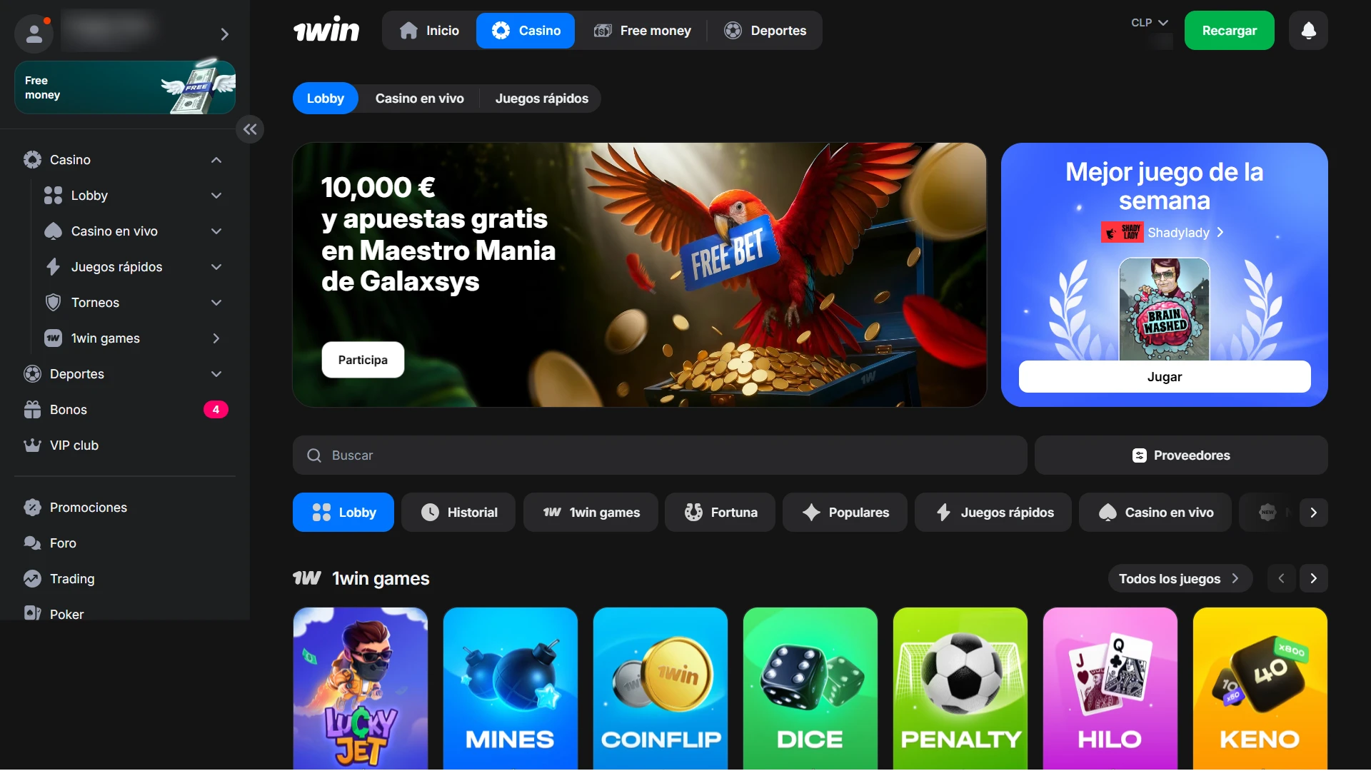 Selecciona tu juego favorito en el catálogo de 1win Casino online.