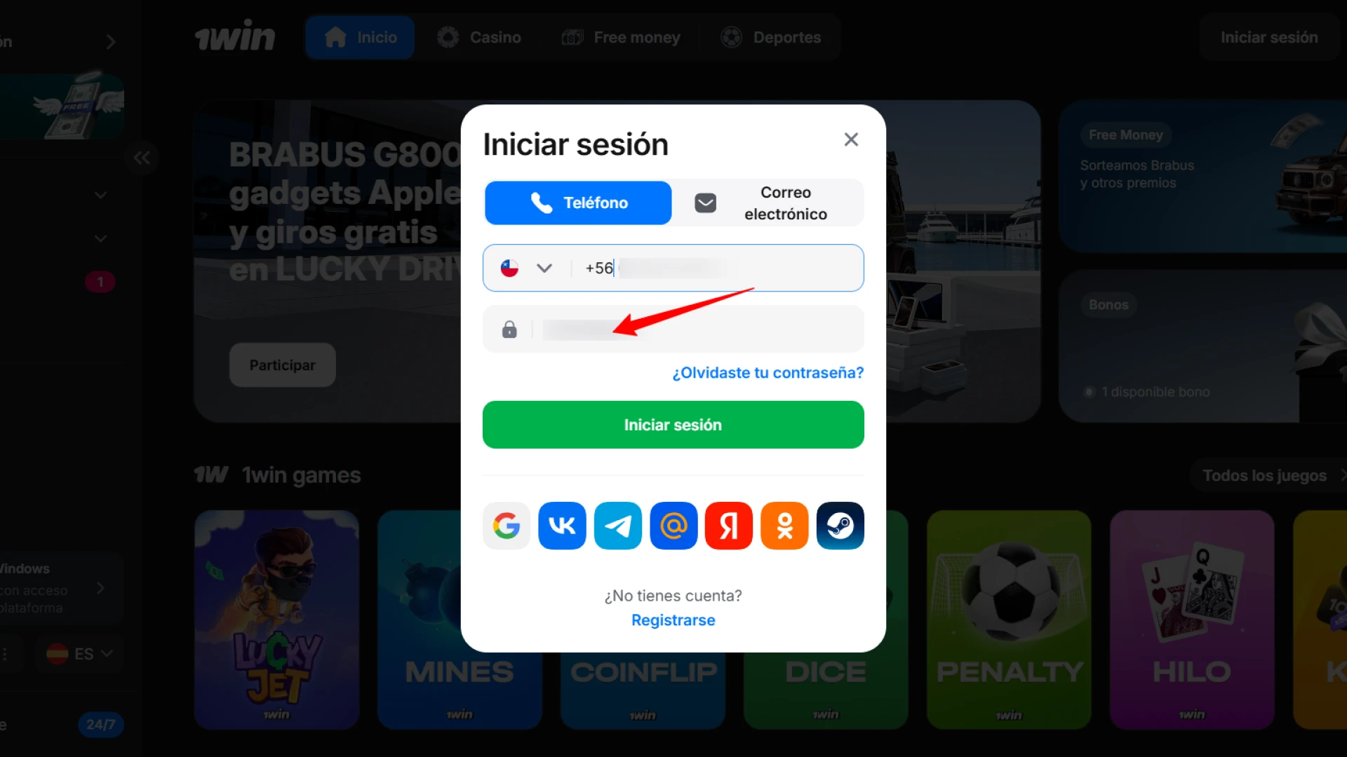 Usa tu contraseña para desbloquear toda la diversión en 1win.