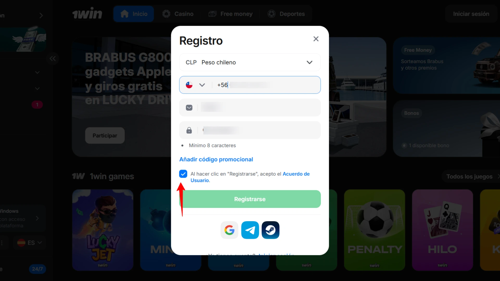 Agrega tu código promocional para maximizar tus bonos en 1win.