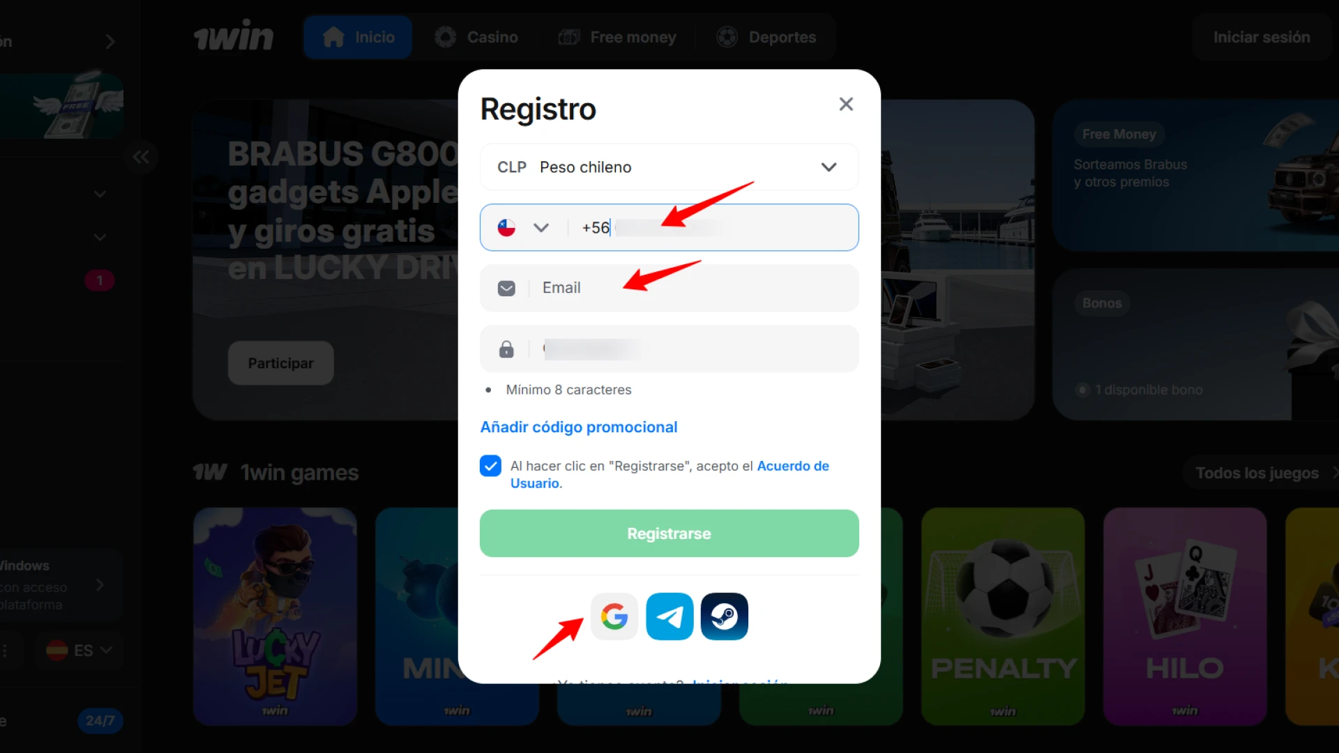 Elige tu método preferido y comienza tu aventura en 1win Chile ahora.