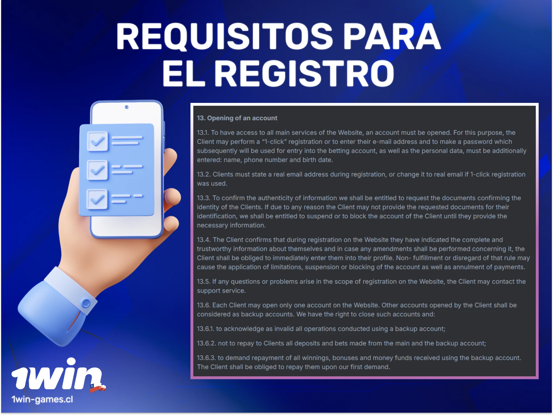 Cumple con los requisitos de registro en 1win y comienza a ganar hoy.