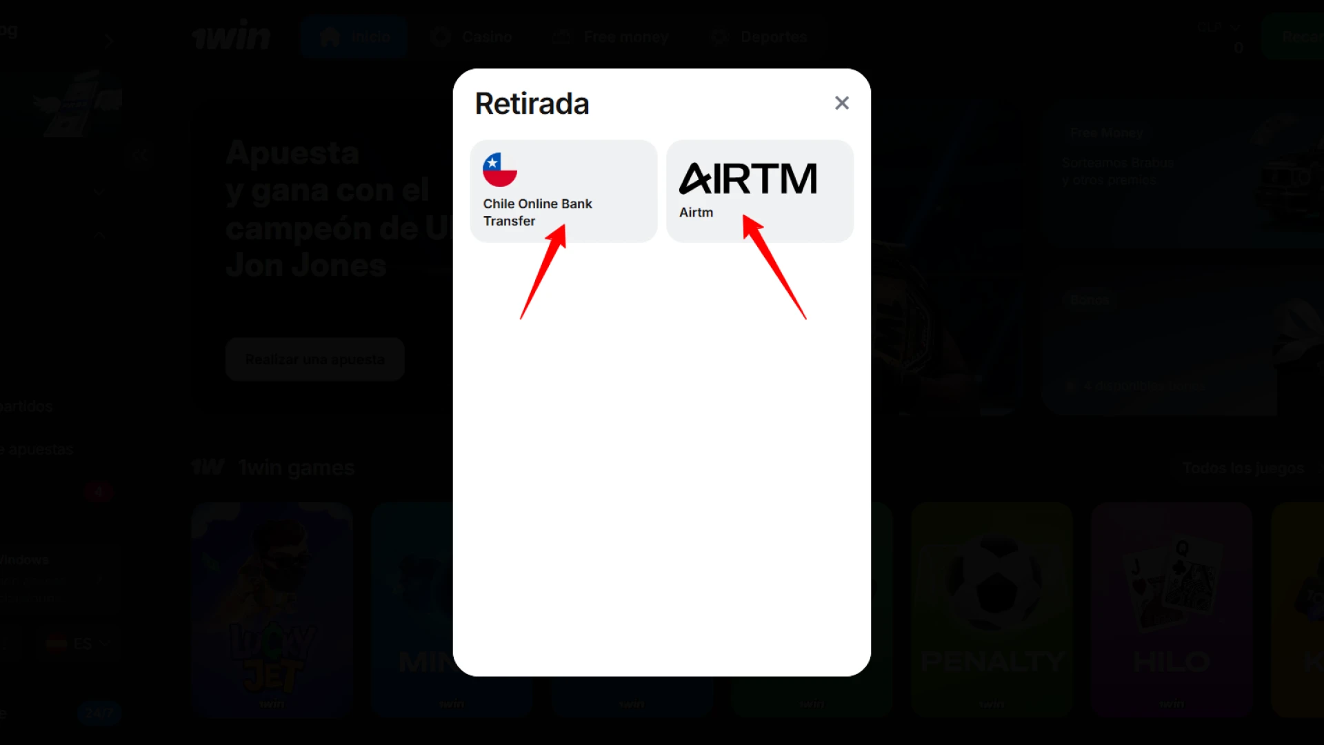 Selecciona tu método de pago preferido para retirar dinero de 1win hoy.